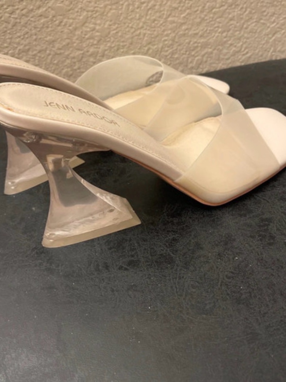 Jenn Ardor White Clear Strap Sculptural Heel Mule